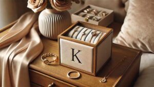 bracelet holder box square box with a k on it